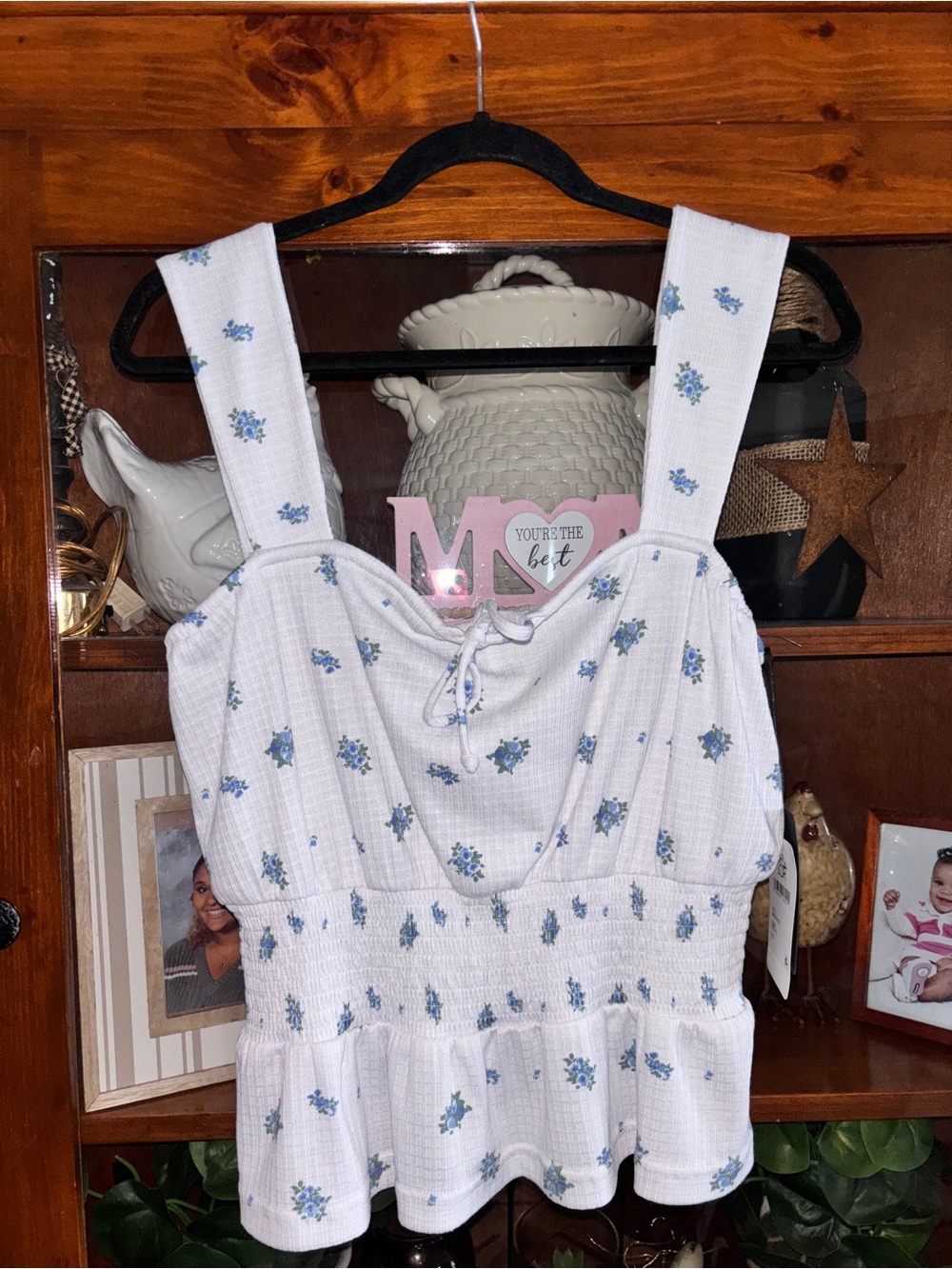 Chaser White Tank with Small Blue Floral Print